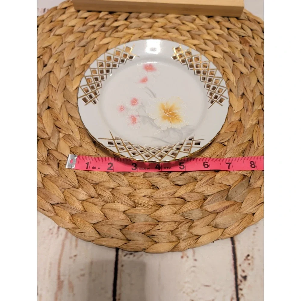 Reticulated APULUM Lucrum Romanian Fine Porcelain Plates Set Of 6 Floral Gold Tr